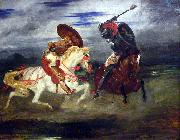 Eugene Delacroix Combat de chevaliers dans la campagne. oil on canvas